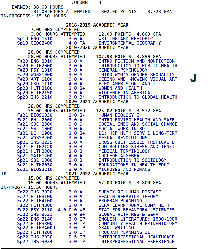 How to read the Ohio University DARS